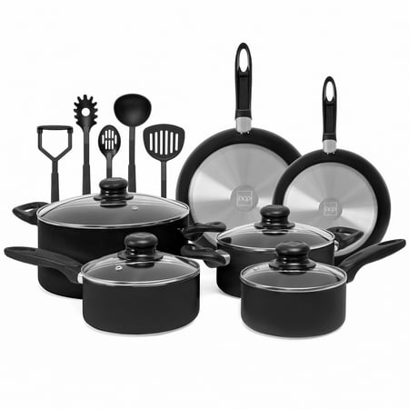 Pot Sets Accessories Best Choice Products 15-Piece Nonstick Cookware Set w/ Pots, Pans, Lids, Utensils - Black ()