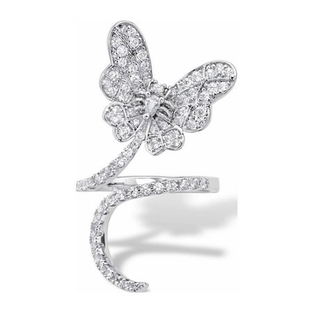 PalmBeach Jewelry Cubic Zirconia Flower or Butterfly Wraparound Ring Platinum-Plated
