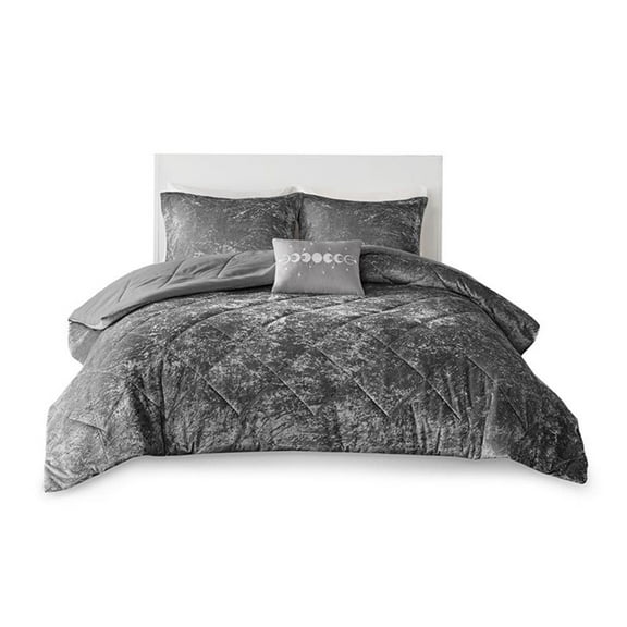 Pemberly Row Modern / Contemporary Velvet Comforter Set in Gray