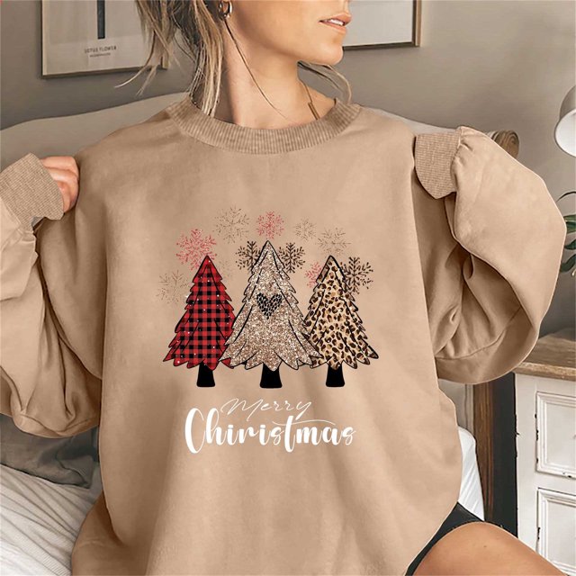Haut d'Automne 2024 pour Femmes Contigoes, Haut Mode Coloré de Noël à Col Rond pour Femmes, Chandails à Manches Longues