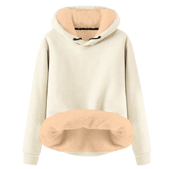 SGMVNU Women's Lined Hoodie Winter Warm Thermal Heavyweight Solid Color Pullover Thicken Sweatshirt Tops with Pockets(Beige,4XL)