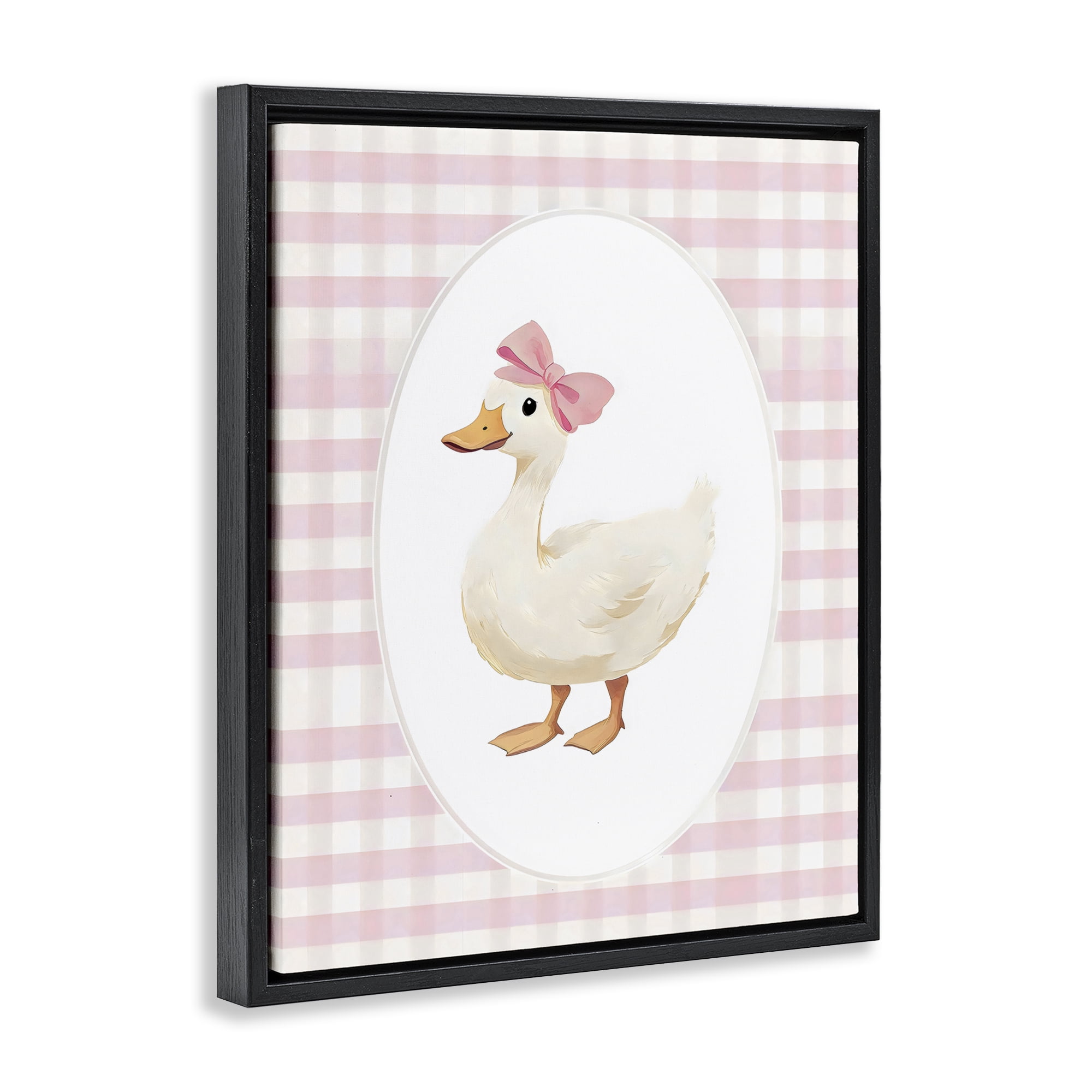 Stupell Industries Pink Gingham Duckling Black Framed Floater Canvas Wall Art, design by Arlington Prints