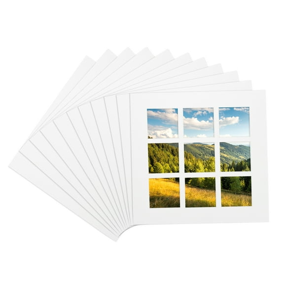Uxcell 10x10 Mat for 2x2 Photo, 11 Pack Precut Acid-Free Mat Board White Core Picture Frame Board for Photos Show, Prints, Art Displays, 9 Grids Style, White