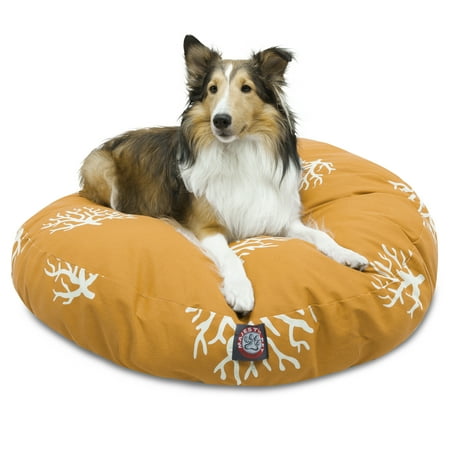 UPC: 0788995508052 | Majestic Pet Coral Round Dog Bed Treated Polyester Removable Cover Yellow Medium 36 x 36 x 5