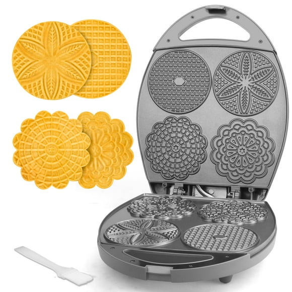 Baker's Friend Multi Pizzelle Maker Electric, Stroopwafel Iron, 4 x 4.5'' Pizzelle Waffle Cookies Maker with Temperature Control, Ideal for Holidays, Parties & More, Great Choice for G