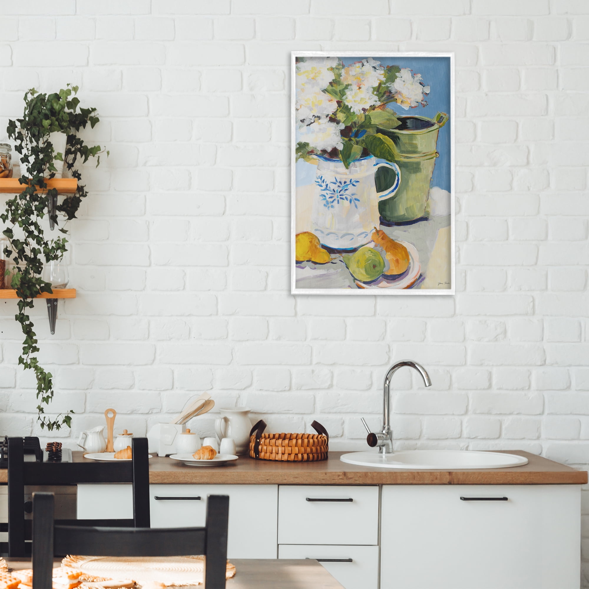 Stupell Industries Pitcher of Flowers Still Life White Framed Giclee Art, design by Jane Slivka