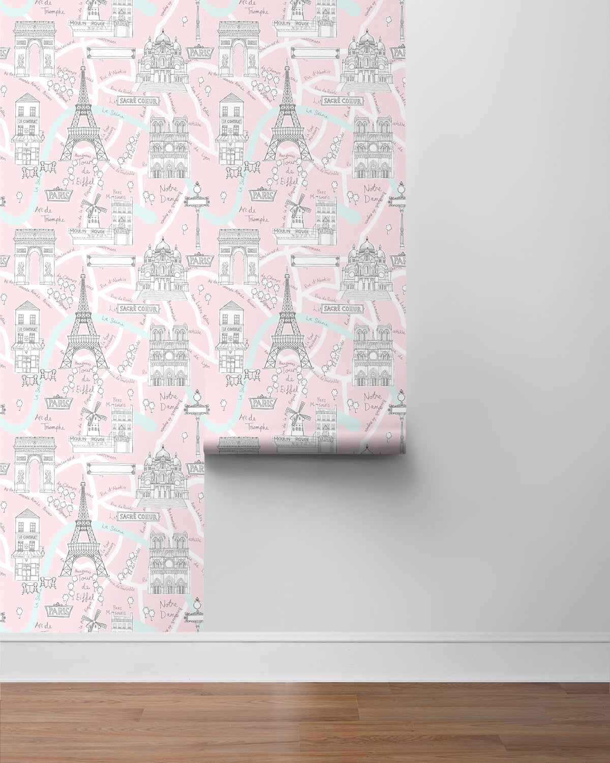 NextWall  Paris Scene Peel and Stick Wallpaper 20.5 in. W x 18 ft. L - Pale Pink