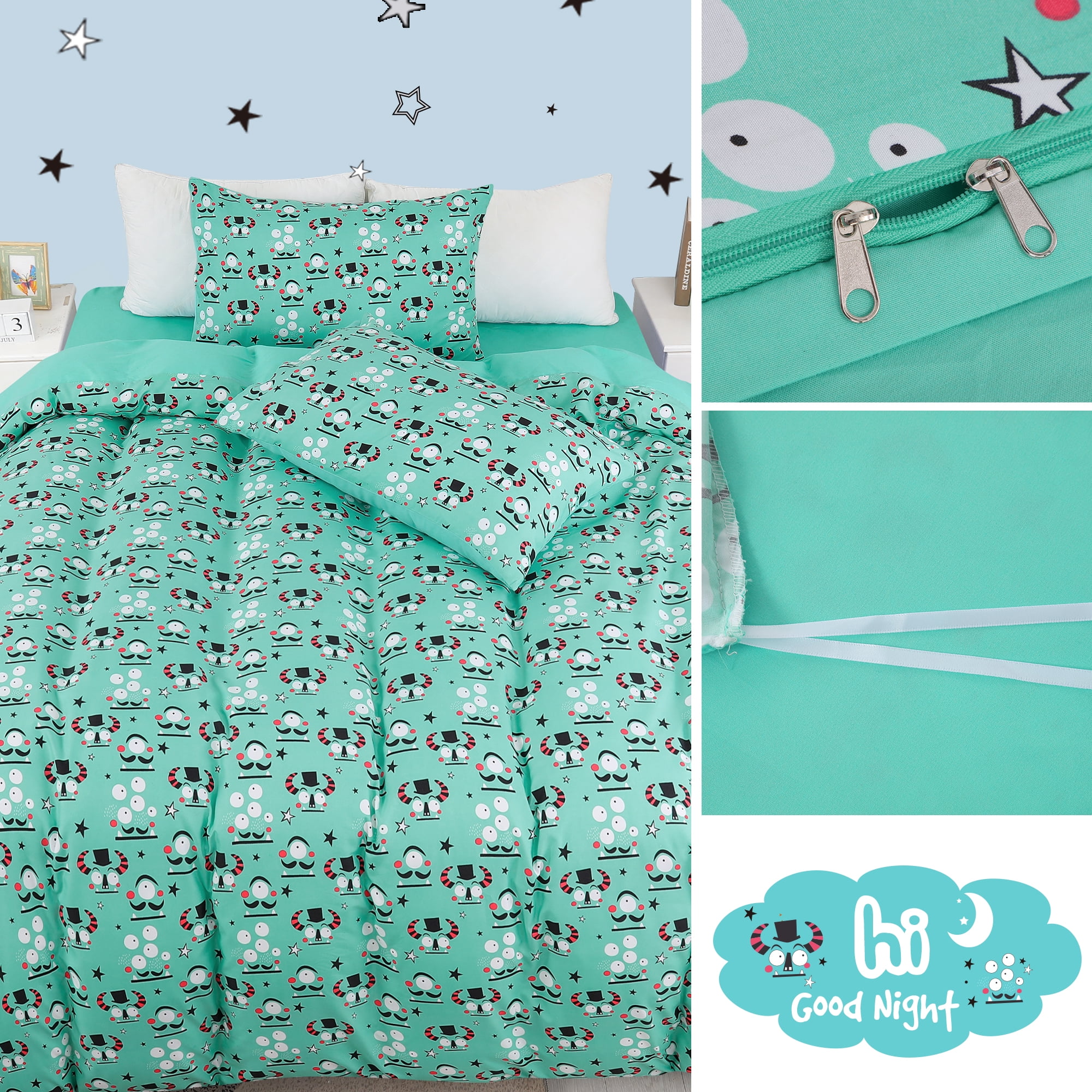 Unique Bargains 3 Piece Polyester Alien Cartoon Series Kid Duvet Cover Set Full