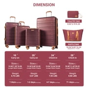 Hardside Luggage Sets 6 Piece, Hardshell Suitcase with TSA Lock Spinner Wheel and Travel Duffle Bag.Wine Red