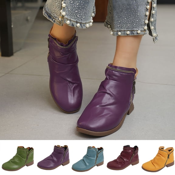 Women's Slip On Ankle Boots Cameland Women's Fashion Casual Versatile Low Heel Side Zipper Fashionable Fall Winter Style Round Toe Short Boots Green