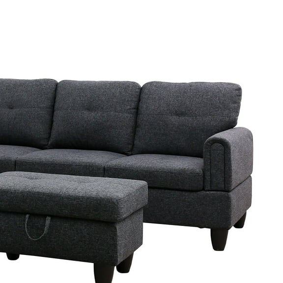 Star Home Living 3PC Sectional Sofa with Ottoman (Black Gray)