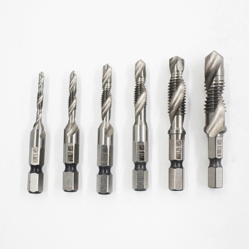6pcs 1/4" Hex Shank Composite Tap Drills Thread Tap Taper Drill Bit