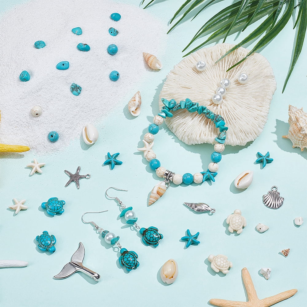 DIY Jewelry Making Finding Kits Including 120Pcs Gemstone Bead 10Pcs Shell Links Glass Pearl Beads Shell Pendant 80CM Turquoise Chip Bead