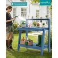 thumbnail image 6 of Potting Bench Outdoor with Storage, 3-Tier HDPE Gardening Table with Angled Legs & Tool Hooks, All-Weather Heavy Duty Potting Table for Patio, Backyard, Garden, Blue, 6 of 8