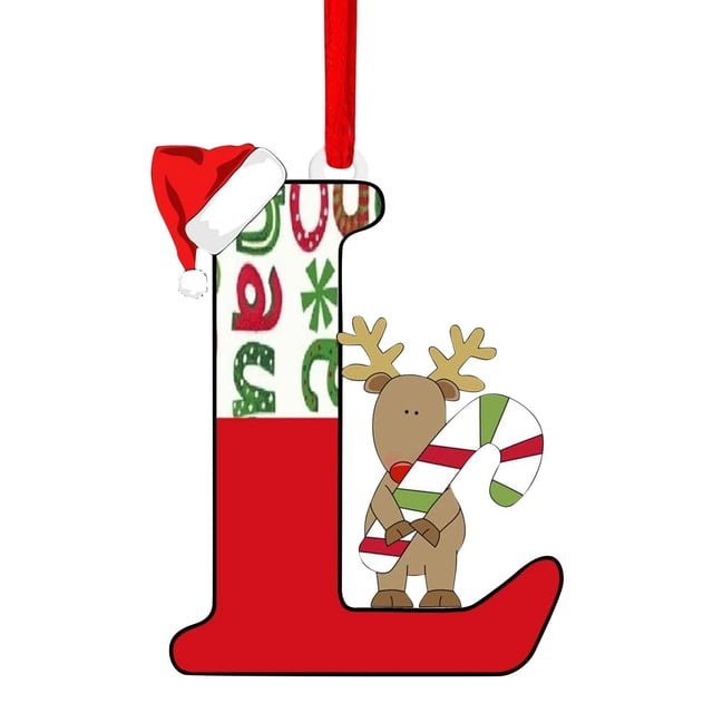 Juego de 26 adornos navideños con letras | Colgantes acrílicos planos con letras del alfabeto | Adornos navideños de madera roja | Decoración navideña personalizada para casa, oficina o fiesta