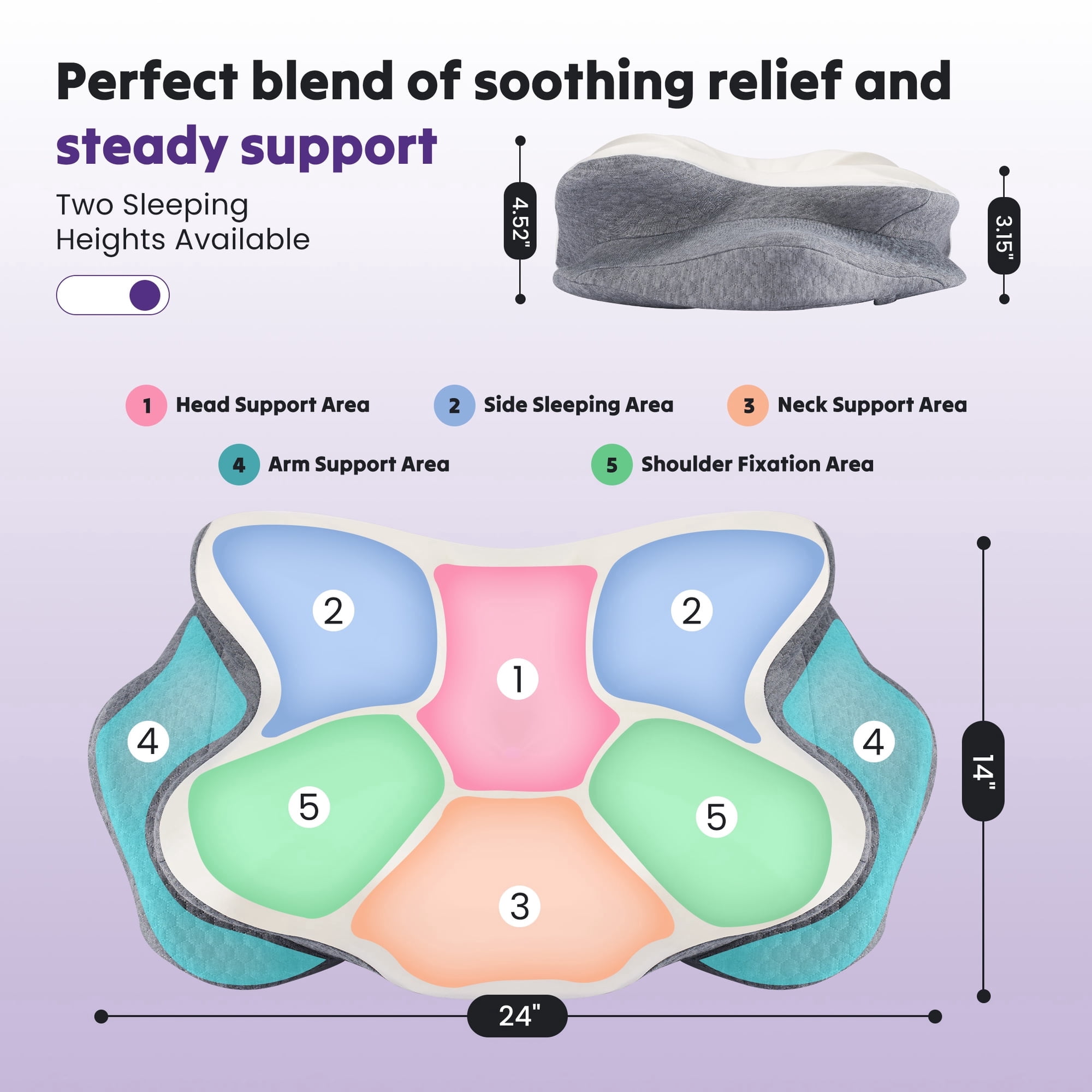 JIOABL Cervical Memory Foam Pillow, Contour Design with 2 Heights, Breathable Cover, Neck Support for Side Back Sleepers, Dark Gray