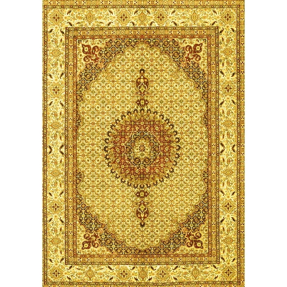 Ahgly Company Machine Washable Indoor Rectangle Persian Yellow Traditional Area Rugs, 5' x 7'