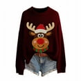 thumbnail image 4 of Fiaer Chandail de Noël Laid pour Femmes, Mignon Renne Graphique, Automne, Col Rond, Manches Longues, Coupe Ample, Tendance, Hauts en Tricot de Noël, Rouge, P, 4 of 4