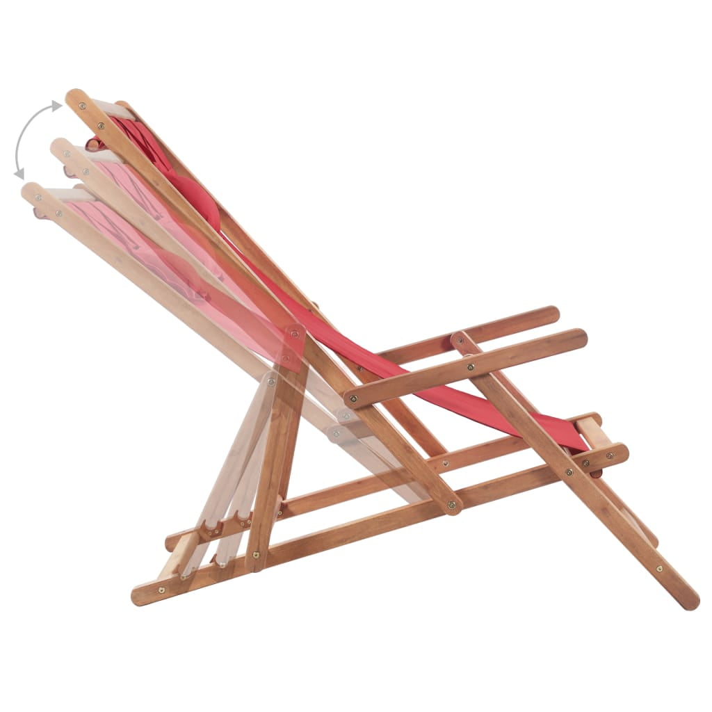 Veryke Folding Wooden Reclining Beach Chair for Outdoor Lounge, Porch, Pool - Fabric in Red Veryke Folding Wooden Reclining Beach Chair for Outdoor Lounge, Porch, Pool - Fabric in Red