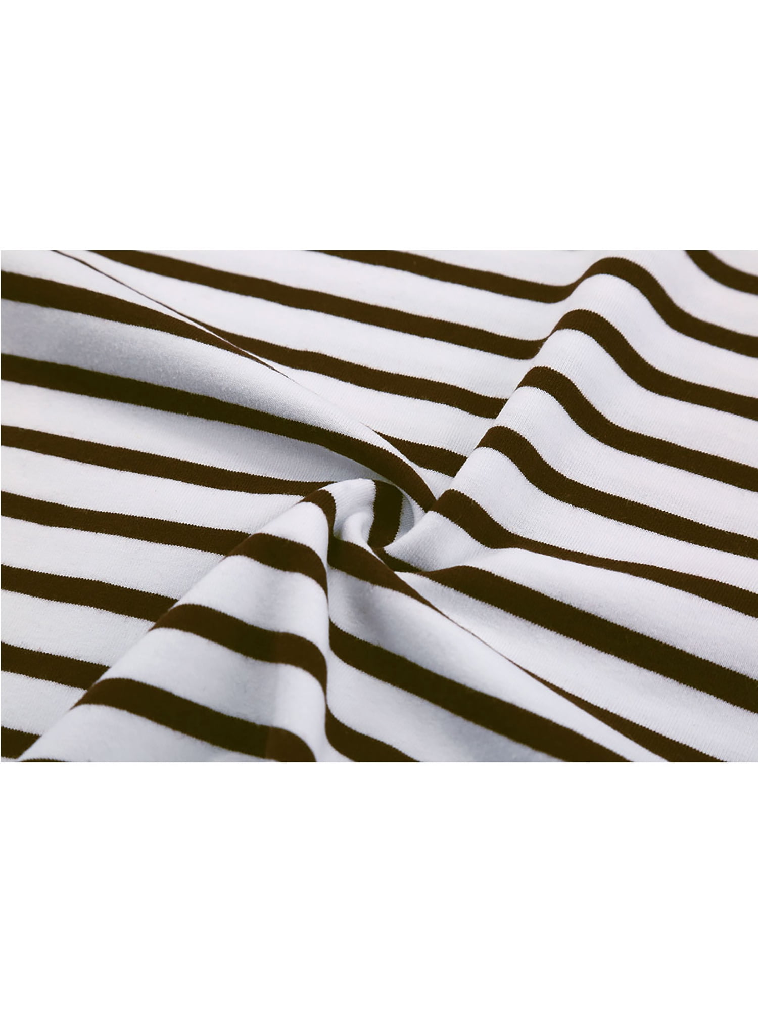 Unique Bargains Men's Long Sleeve Pullover Top Crew Neck Striped T-Shirts 46 Brown