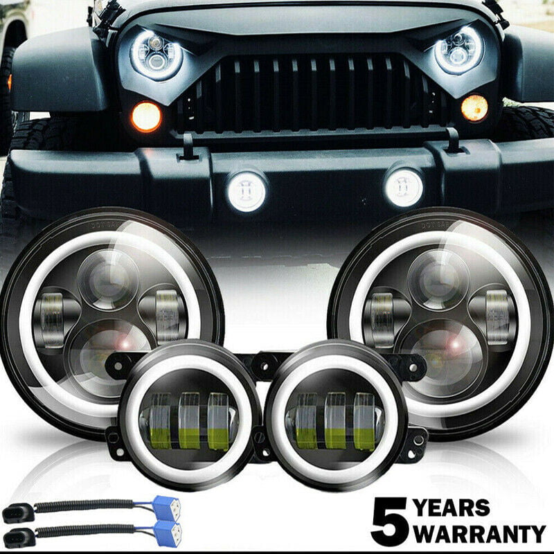 For Jeep Wrangler JK 7" Headlights High Low Beam LED Halo Fog Light Super White 