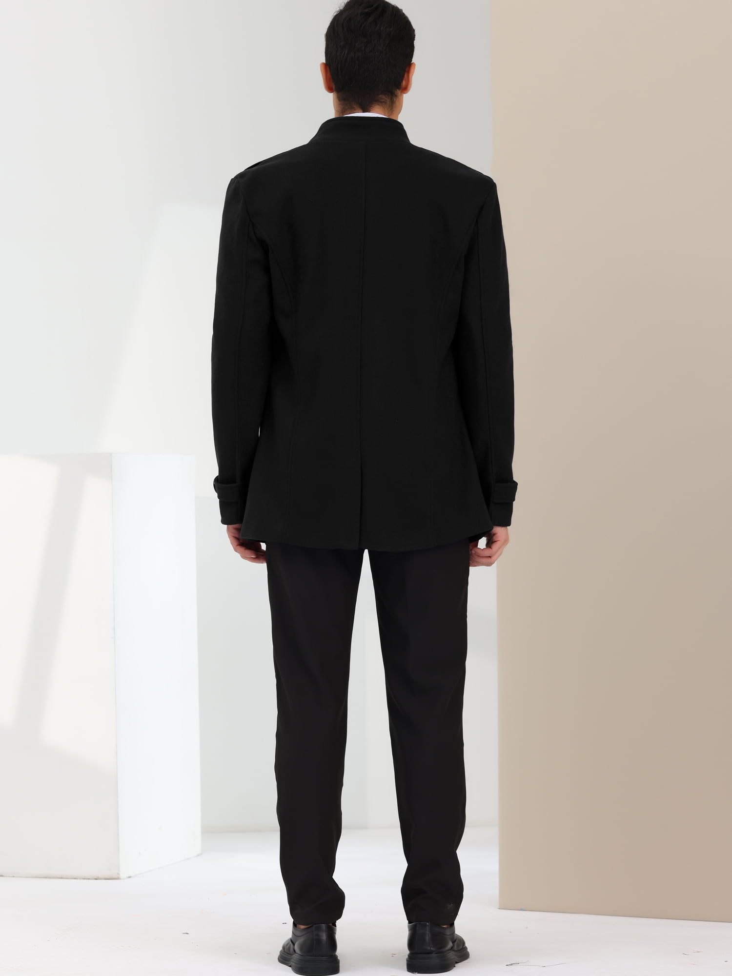 DARING DIVA Men's Winter Coat Stand Collar Double Breasted Pea Coats XL Black