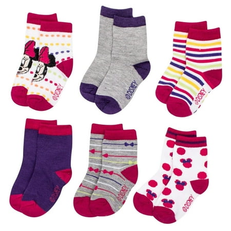 Disney Minnie Mouse Anti-Slip Cozy Baby Socks for Girls, Cartoon Newborn Friend, Socks for Toddlers, 6