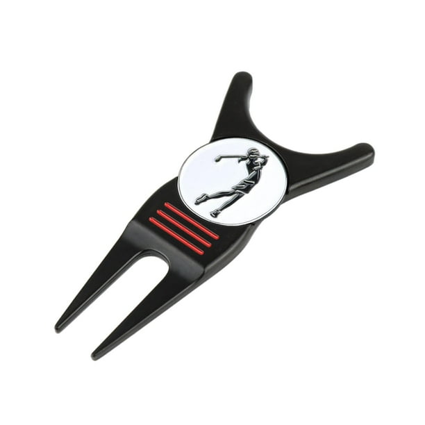 Herramienta multifuncional para reparación de golpes de golf, accesorios para herramientas, tenedor verde portátil en Negro con marcador