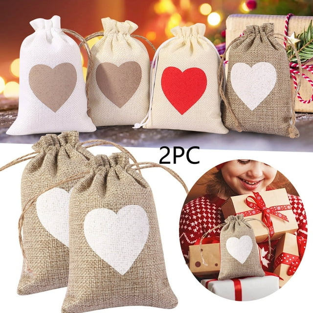 Cqxid Event & Party Under $5 2PC Bag Love Heart Burlap Bag Double Drawstring