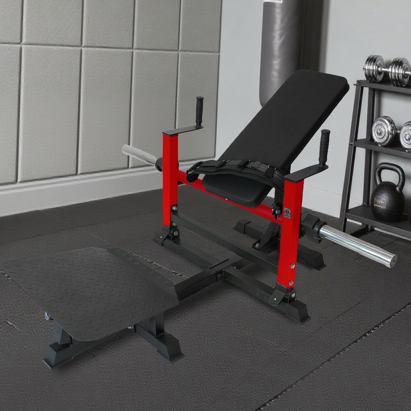 HeeH Hip Thrust Machine Glute Bridge: Heavy Duty Butt Muscle Building and Shaping Exercise Equipment with Adjustable Footboard Workout Home Gym 880LBS Red