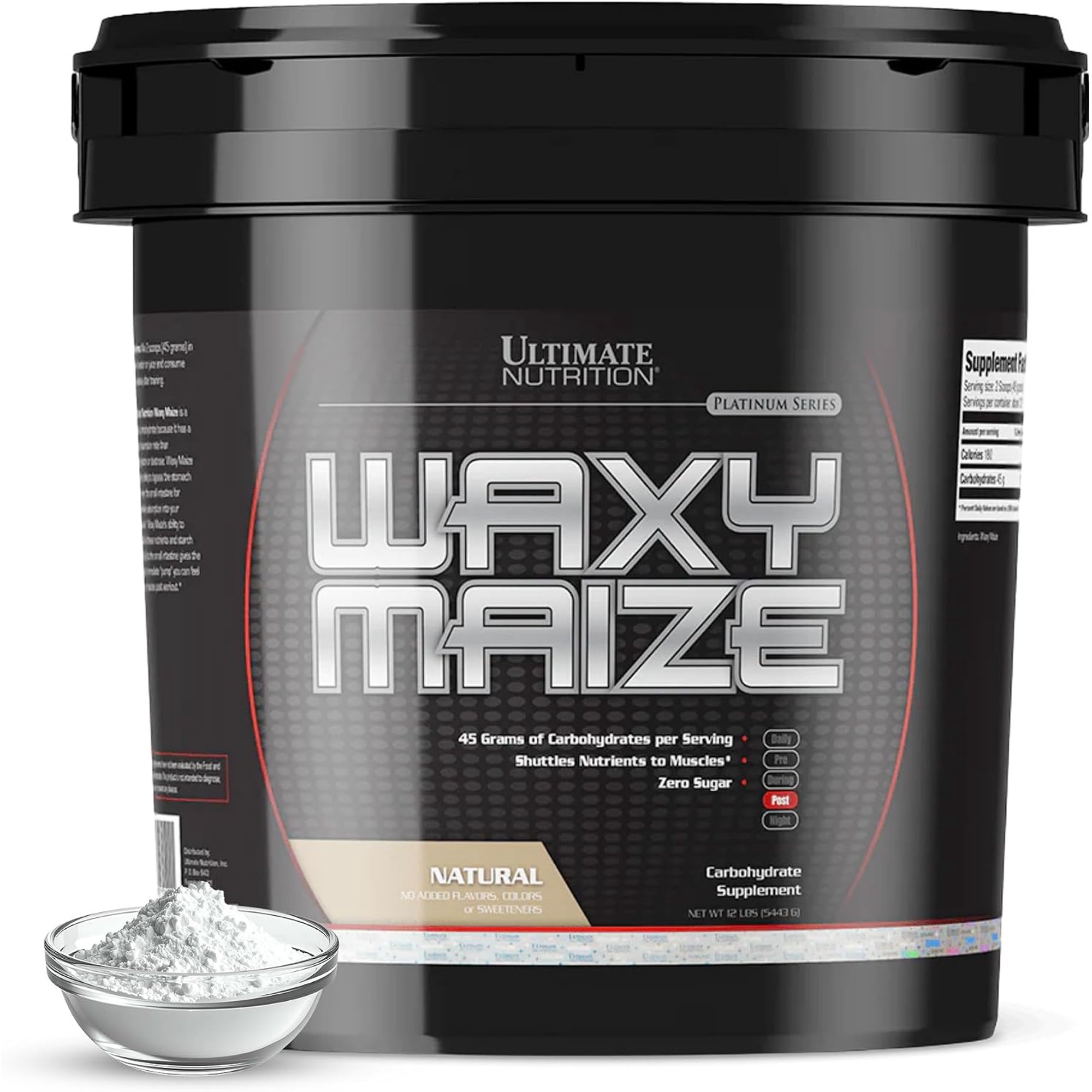 Ultimate Nutrition Waxy Maize, Fast Absorbing Carbohydrate Powder, 12 lb | unflavored carb supplement for sustained intra-workout energy & post-workout recovery, zero sugar, no added flavors or color