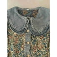 thumbnail image 4 of Women'S Sweet Pan Collar Long Sleeve Jacquard Denim Jacket Blue S, 4 of 9