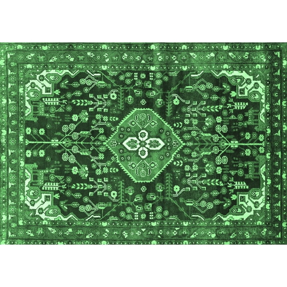 Ahgly Company Indoor Rectangle Persian Emerald Green Traditional Area Rugs, 5' x 7'