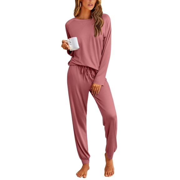 Ekouaer Pajamas Womens Long Sleeve Pj Set 2 Piece Loungewear Soft Comfy Sleepwear with Jogger Pants