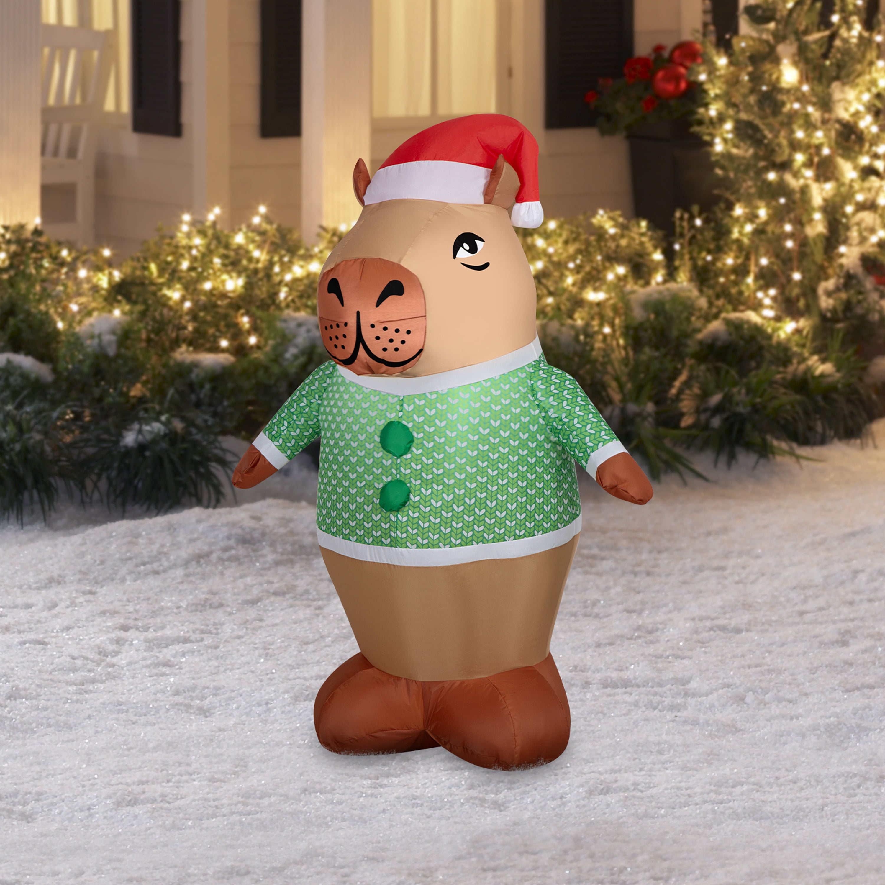 Multicolor Christmas Airblown Capybara Yard Inflatable, 48 inch
