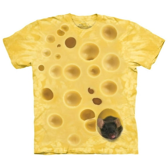 Yellow Cotton Swiss Cheese Mouse Design Novelty Adult T-Shirt