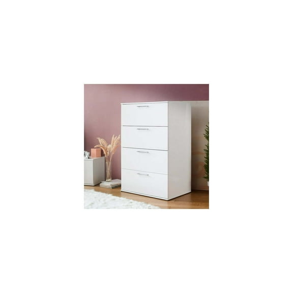 White Four Drawer Chest - Large Storage Dresser for Bedroom Organization