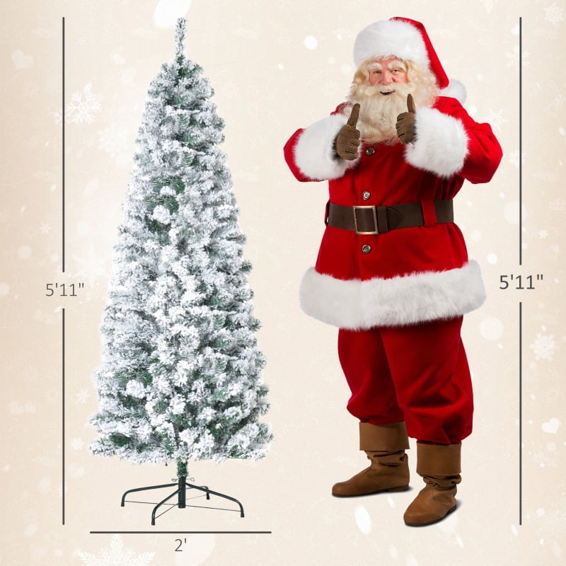 Alvantor Christmas Tree Pre-Lit Snow-Flocked Slim Douglas Fir 26.75"x26.75"x72" 6ft White
