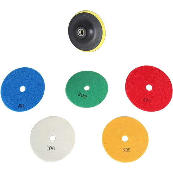 6 Pieces 5 Inch Diamond Concrete Polishing Pads Wet Dry Set Fit for All Solid Surface Materials