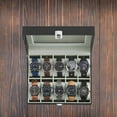 thumbnail image 4 of 10-Slot Watch Box, Black Synthetic Leather, Glass Lid, Removable Pillows, Gray Lining, Watch Organizer, 4 of 7