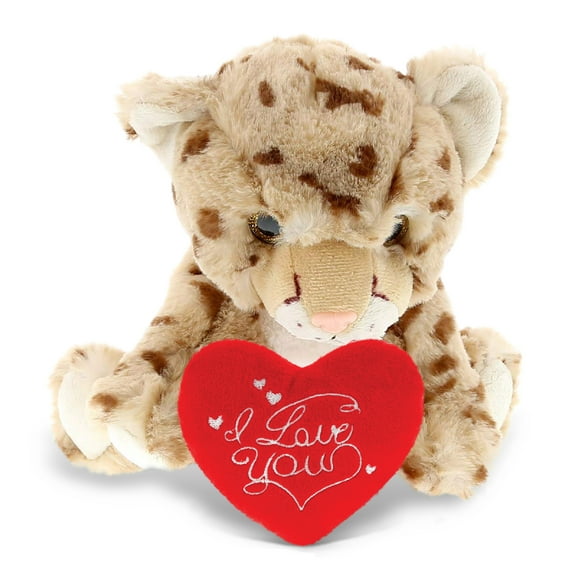 DolliBu I Love You Cheetah Plush Stuffed Animal with Red Heart - 12 inches
