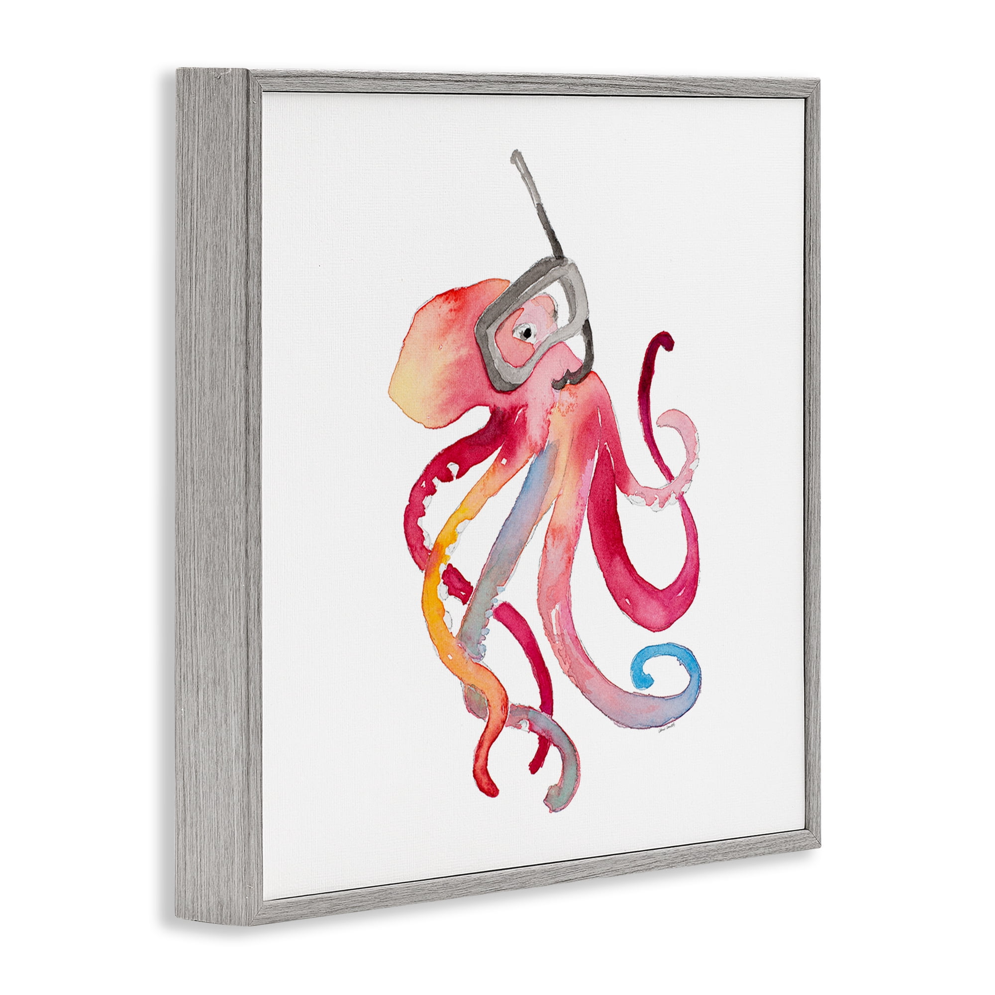 Stupell Industries Snorkel Mask Octopus Novelty Painting Gray Framed Art Print Wall Art, 17 x 17