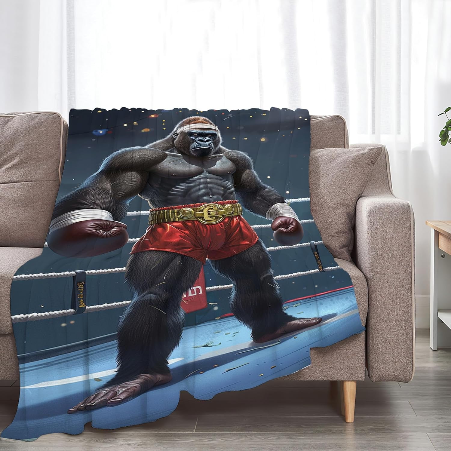 Gorilla Boxing Blanket Funny Boxing Throw Blanket Boxing Gifts and Decor Boxing Blanket for Men Boys Girls Women Soft Warm Cozy Fleece Blanket for Couch Sofa \u200bBed 80"x60"