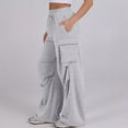 thumbnail image 2 of Women Cargo Pants Elastic Waist Mid-rise Straight Wide Leg Sweatpants with Multi Pockets Solid Color Casual Jogging Pants Loose Lounge Pants, 2 of 8