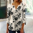 thumbnail image 2 of CYMMPU Tunic Tops 3/4 Sleeve Flower Printed Blouses for Women Dressy Casual Summer Trendy Shirts Loose Fit Button V Neck Flare Sleeve Spring Tops Empire Waist A Line T-Shirts 14, 2 of 5