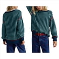 thumbnail image 3 of Sudadera Holgada A Rayas para Mujer, Cuello Redondo, Larga, Sudaderas con Capucha, Moda de Verano 2025, Jersey de Cuello Alto. Azul Marino S, 3 of 6