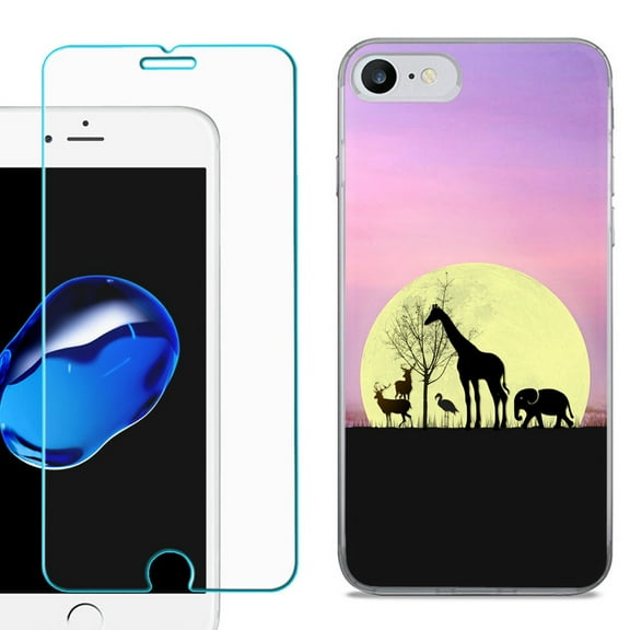 For Apple iPhone SE 2020 Case, Slim-Fit TPU Phone Case, with Tempered Glass Screen Protector, by OneToughShield ® - Moonlight Safari