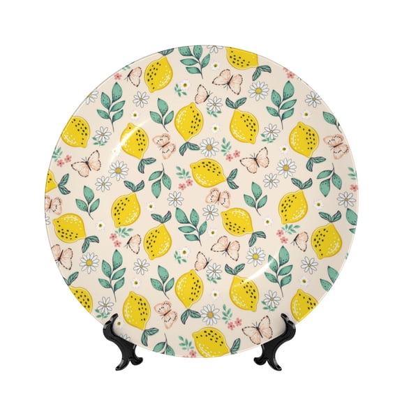 Picia Flowers and Butterflies Pattern Bone China Decorative Plate – Wall Decor with Stand and Adhesive, Elegant Ornament for Living Room, Office, or Entryway-6in