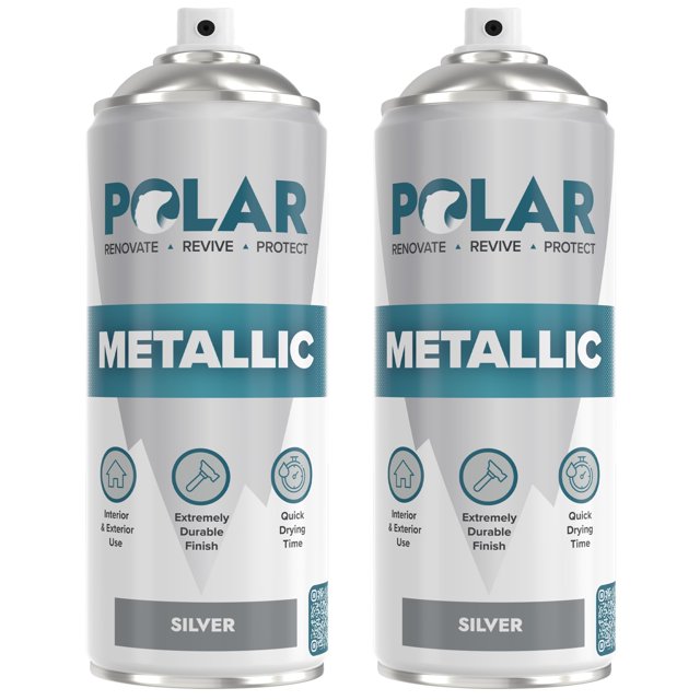 Pintura en aerosol Paint Polar de color plateado metalizado, 2 x 400 ml, secado rápido