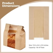 100 PCS Kraft Paper Bread Bags, 13.6 x 8.3 x 3.5 Inch Bread Bag for Homemade Bread, Sourdough Paper Bag with Window, Handmade Bread Storage Bag, Food Packing Bags with Label Seal Stickers